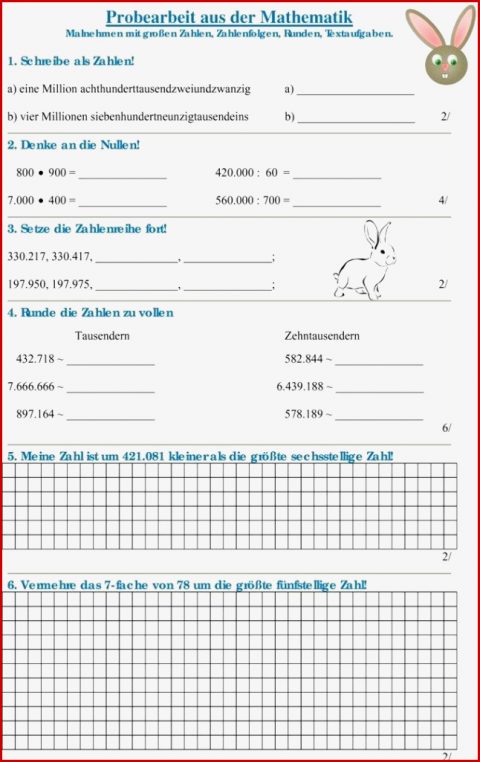 Mathe Probe 4 Klasse Zahlenraum 1 000 000