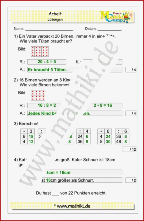 Mathearbeit Klasse 2 Mathiki