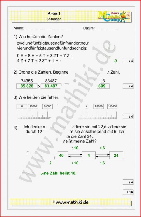 Mathearbeit Klasse 4