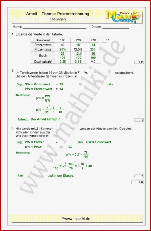 Mathearbeit Klasse 7 8 Mathiki