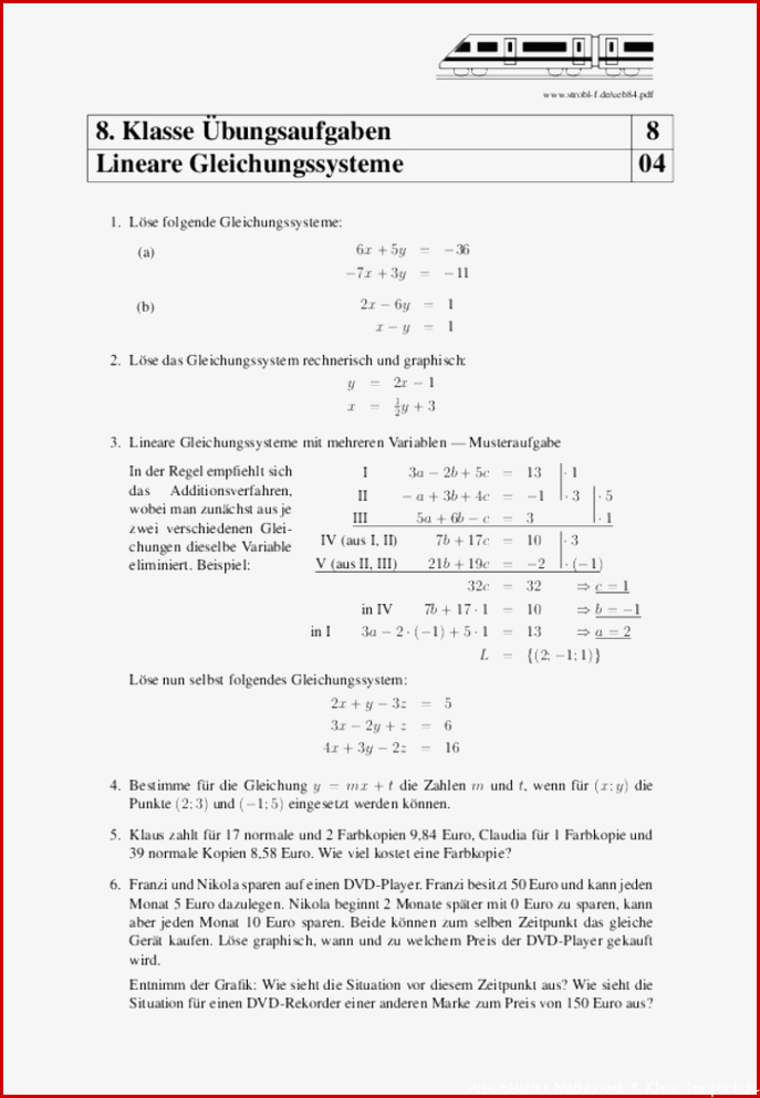 Matheübungen und Matheaufgaben 8. Klasse mit Lösungen