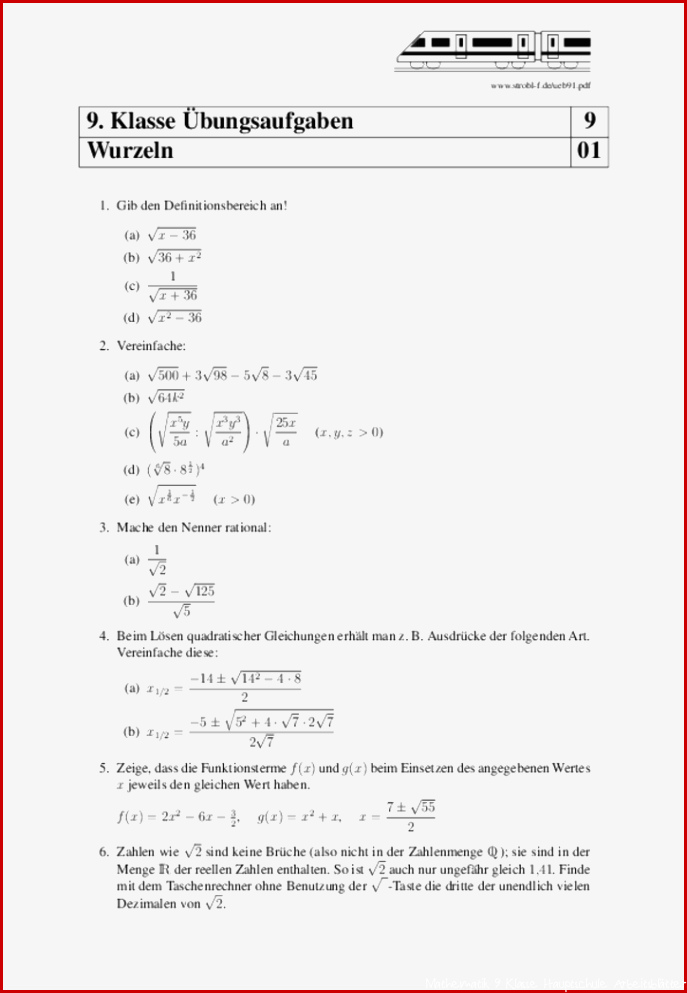 Matheübungen und Matheaufgaben 9 Klasse mit Lösungen