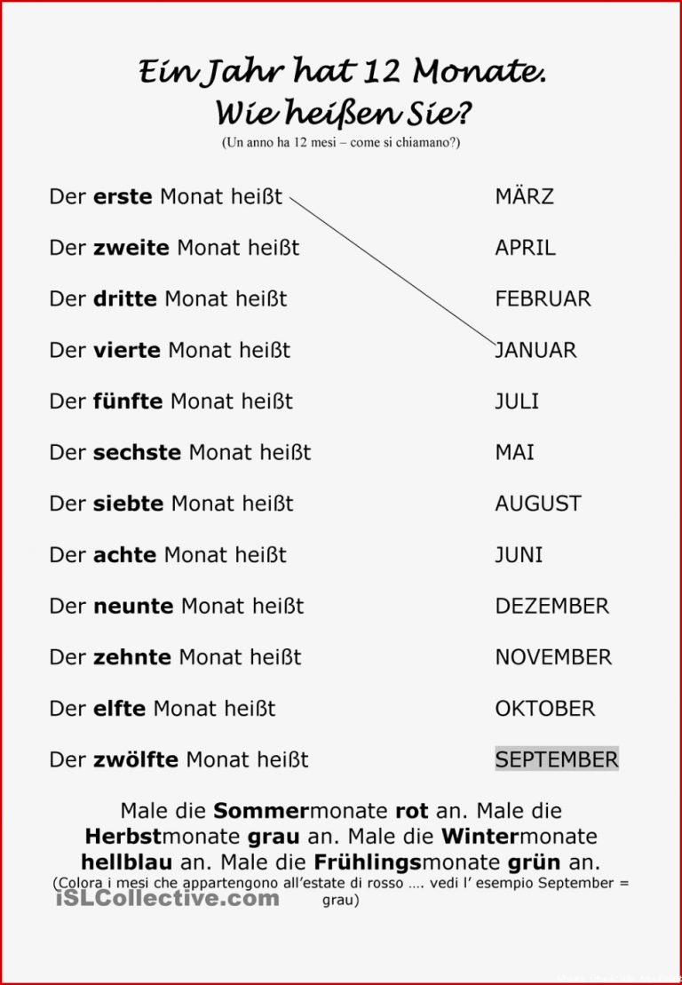 Monate Arbeitsblatt David Hoff Schule