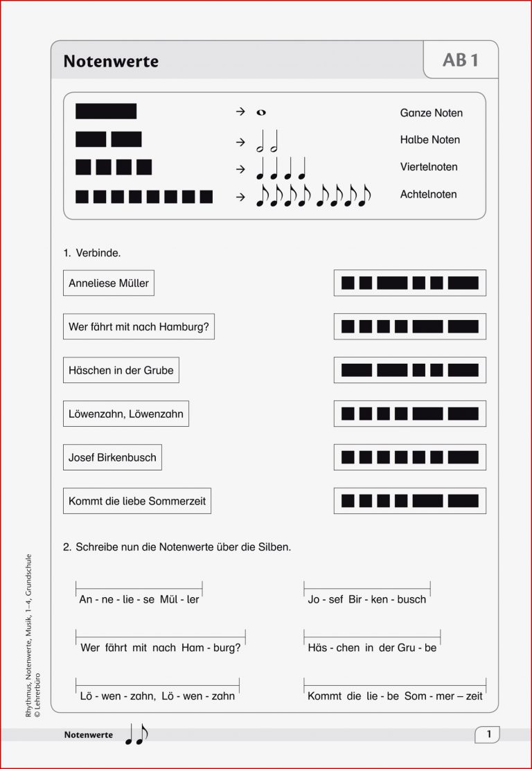 Musik · Arbeitsblätter · Grundschule · Lehrerbüro