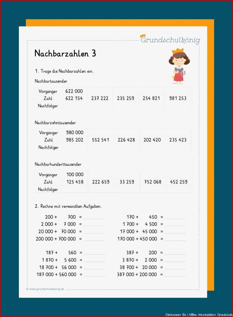 Nachbarzahlen Im Zahlenraum 1 000 000