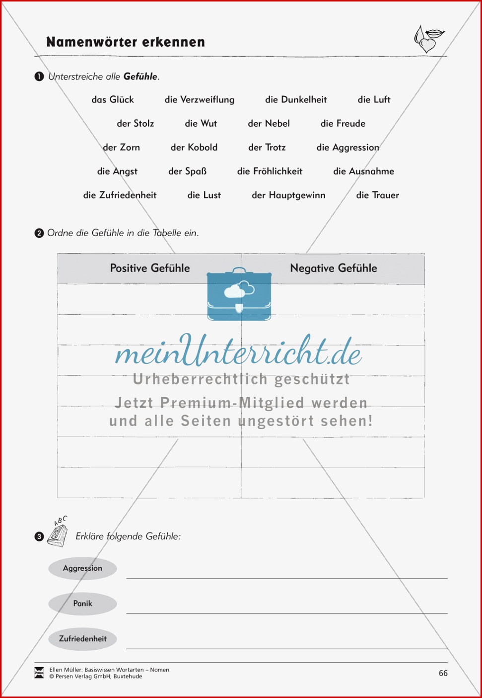 Namenwörter Erkennen Gefühle Und Begriffe Arbeitsblätter