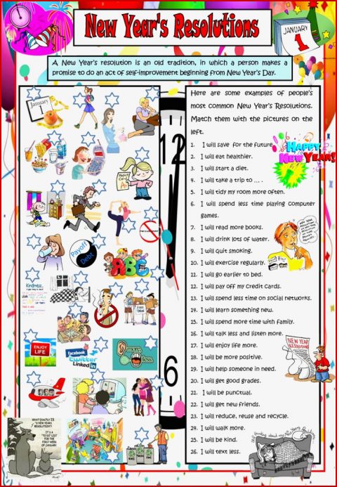 New Year S Resolutions Worksheet Free Esl Printable