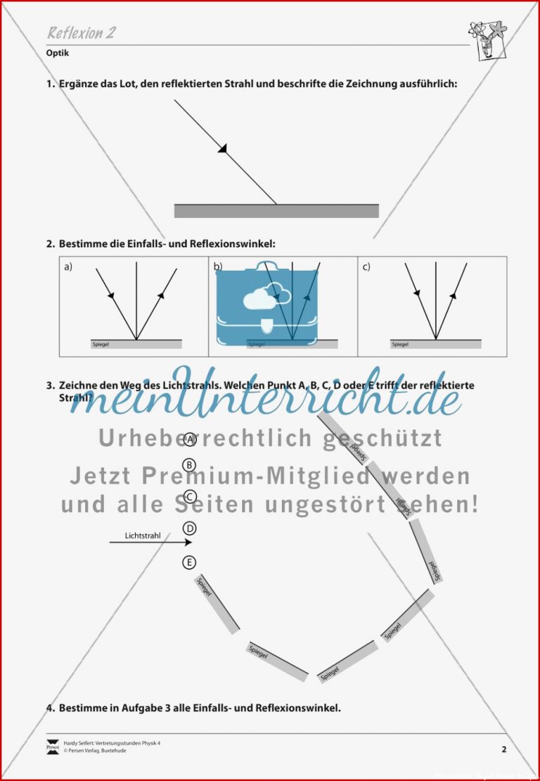 Optik: Das Reflexionsgesetz - Aufgaben und Lösungen - meinUnterricht