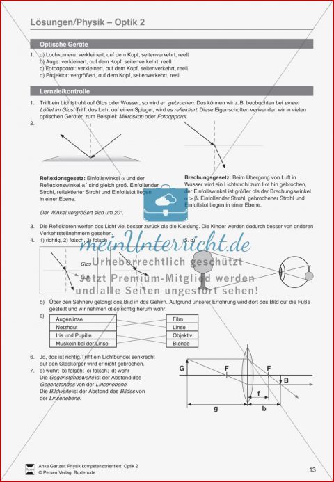 Optik Test Lernzielkontrolle Zur Lichtbrechung Und