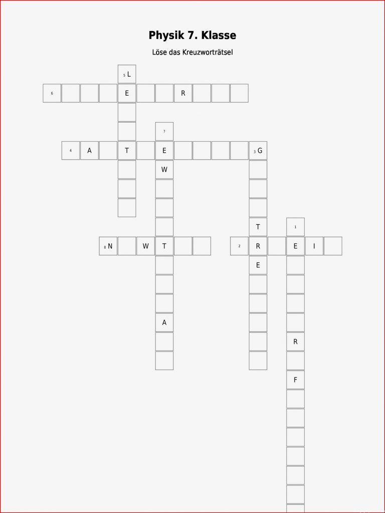 Physik 7 Klasse – Kreuzworträtsel