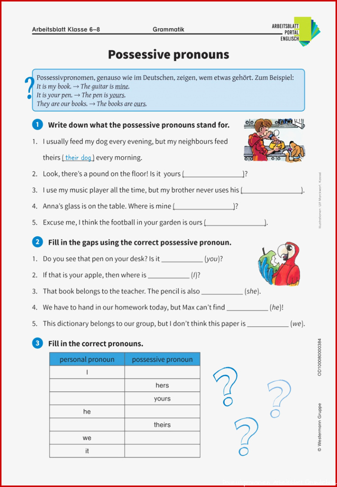 Possessive pronouns Englisch Arbeitsblatt zu