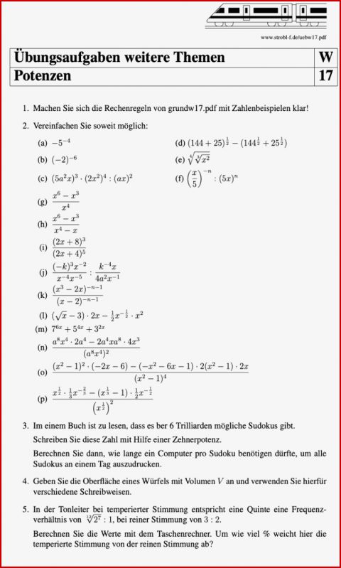 Potenzen Aufgaben Und Übungen Mit Lösungen