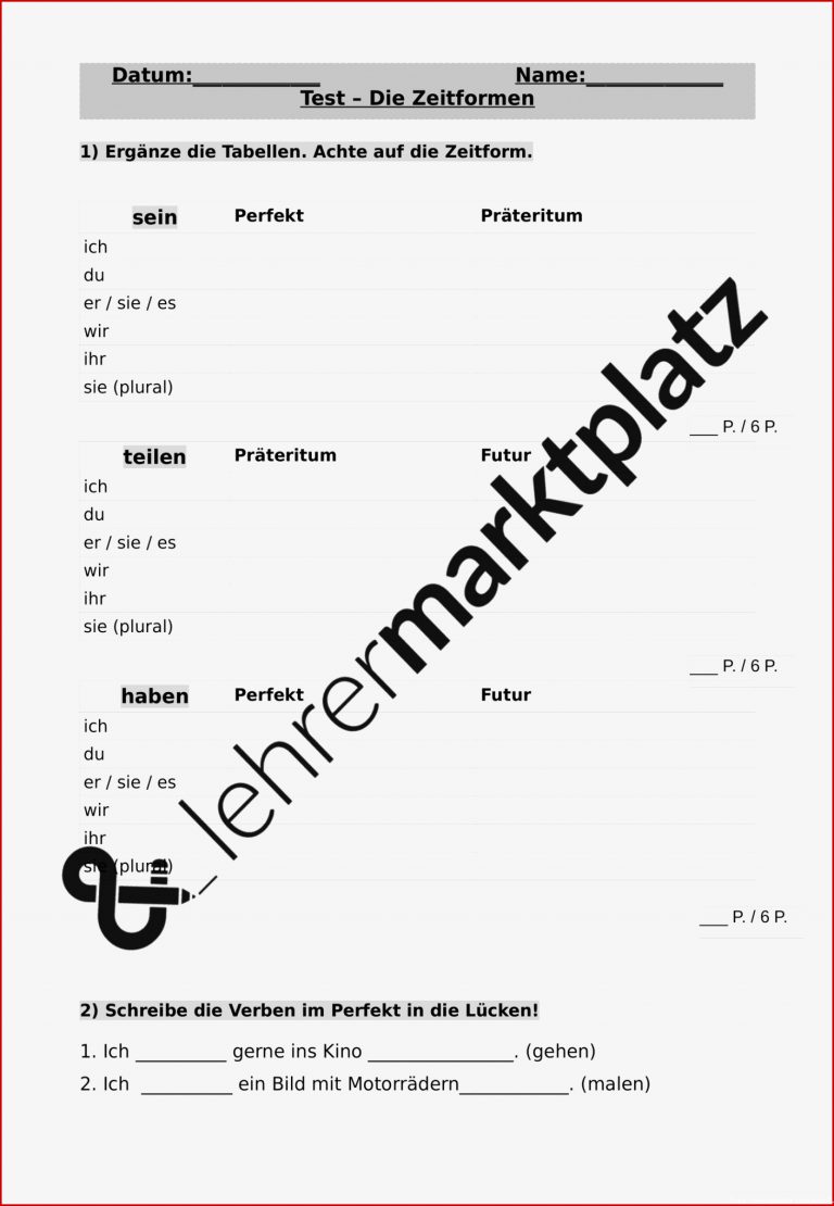 Präsens Präteritum Perfekt Futur 4 Klasse Arbeitsblätter