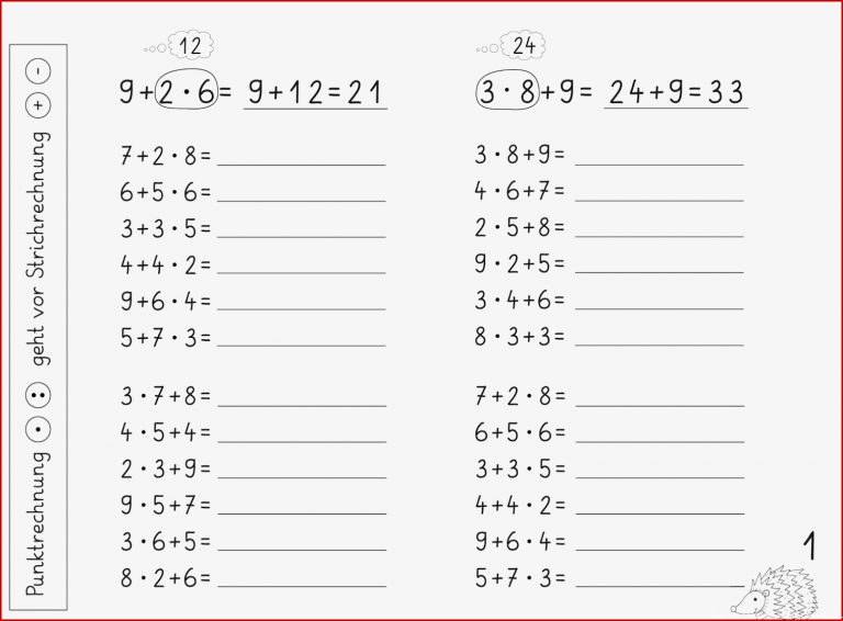 Punkt Vor Strichrechnung Klasse 3 Arbeitsblätter Punkt