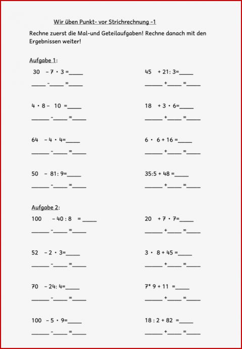 Punktrechnung Vor Punkt Vor Strichrechnung Klasse 3