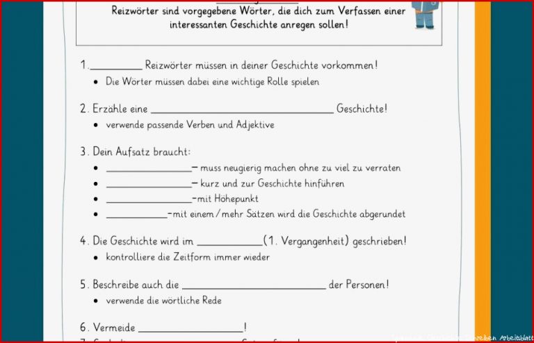 Satzanfänge Spannende Geschichte Schreiben Arbeitsblatt