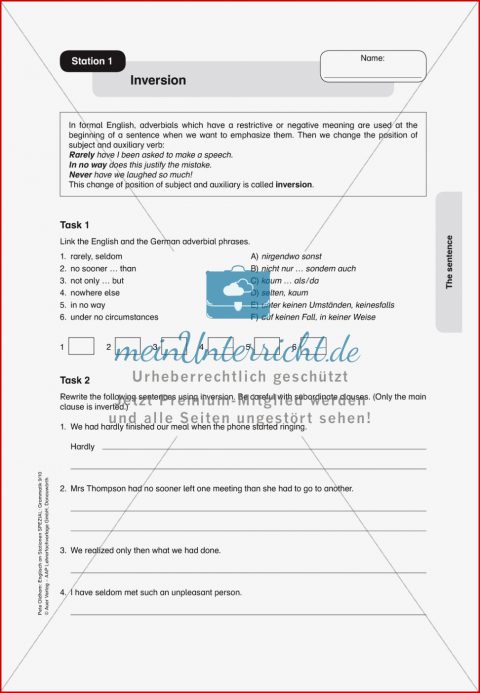 Satzstellung Übungen Zu Inversion Präpositionen