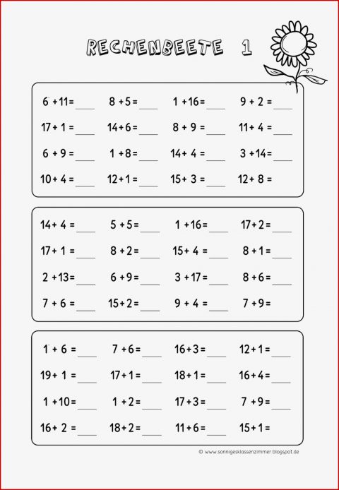 Sonniges Klassenzimmer Rechenbeete Zur Addition Zr 20