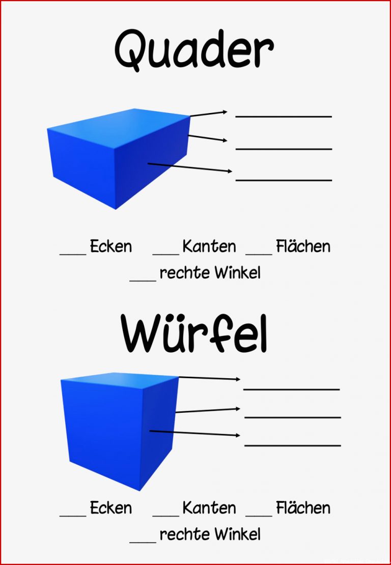 Steckbrief Quader Würfel – Unterrichtsmaterial im Fach