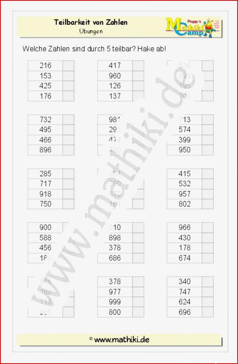 Teilbarkeitsregeln Grundschule Arbeitsblätter Worksheets