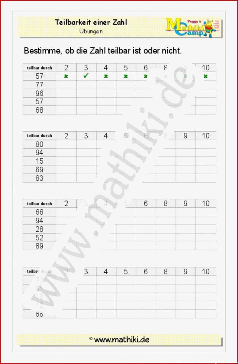 Teilbarkeitsregeln Grundschule Arbeitsblätter Worksheets