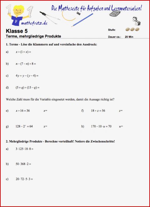 Terme Arbeitsblatt In Klasse 5 Matheaufgaben Klasse 5 Terme