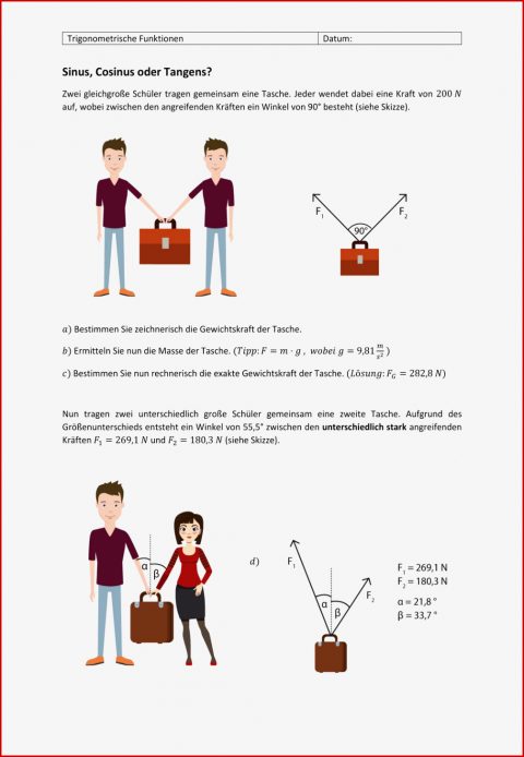 Tolles Arbeitsblatt Kräfte Sinus Cosinus