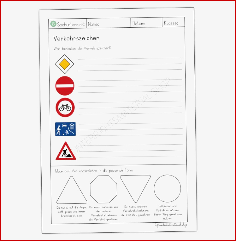 Unterrichtsmaterial Grundschule Verkehrsschilder