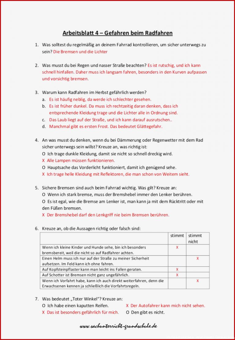 Verkehrserziehung Klasse 4 Arbeitsblätter Worksheets