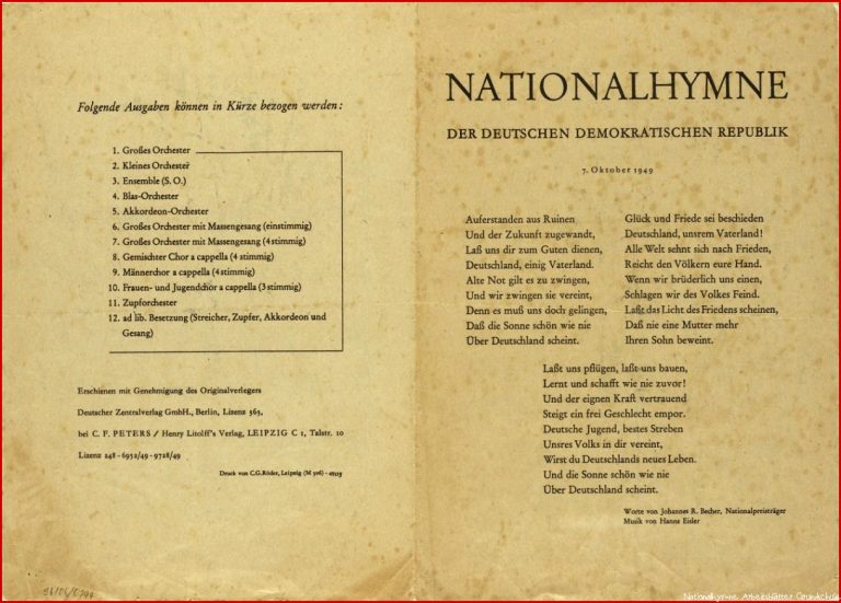 Vorderseite Text Der Nationalhymne Innenseiten