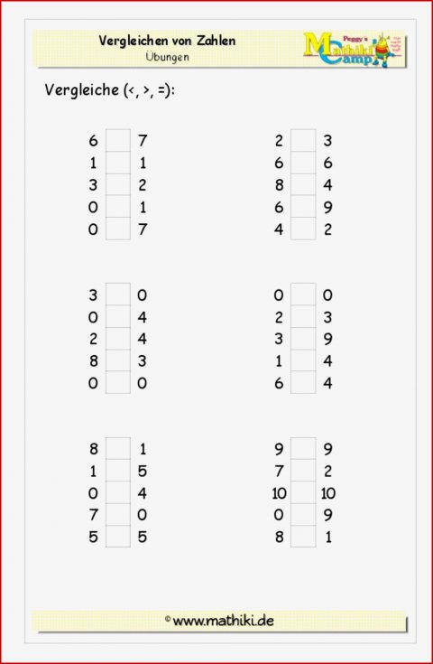 Zahlen Vergleichen Bis 10 Klasse 1 Kostenloses