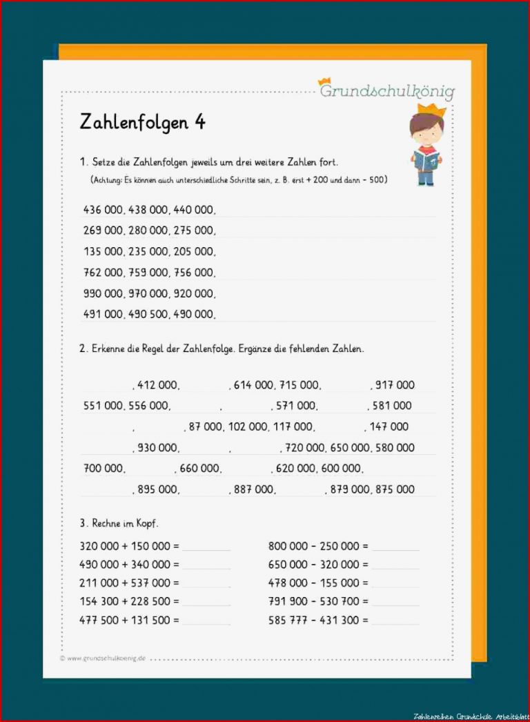 Zahlenreihen Zahlenfolgen im Zahlenraum 1 000 000